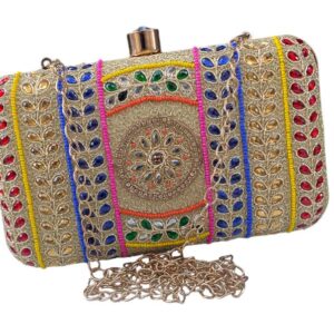 Antique Multi Colour Stone Handcrafted Clutch Handbag