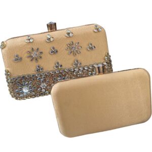 Antique Gold Pearl Bead Stone Clutch Handbag