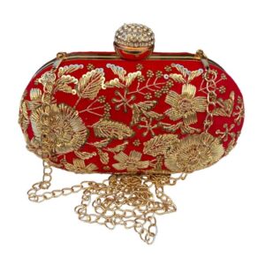 Deep Red Velvet Handcrafted Oval Clutch Bag