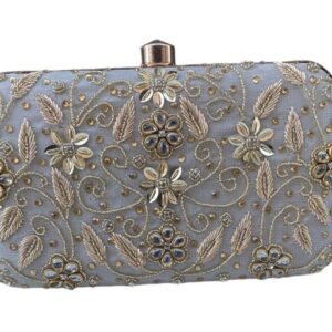 Grey Golden Embroidery Clutch Handbag