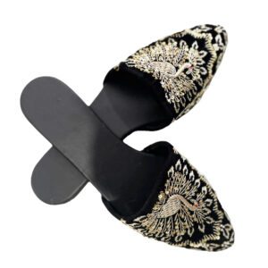 Black Silver Embroidery Handmade Punjabi Mule Jutti