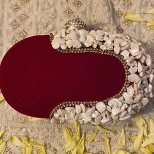 Velvet Maroon Broken Shell Handcrafted Oval Clutch Bag