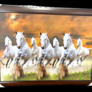 Seven Running White Horse Animals Wood-frame Canvas Wall Art