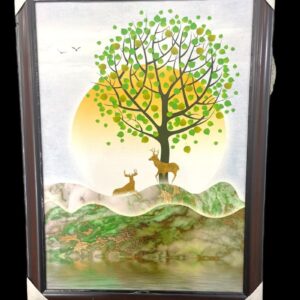 Gold Deer With Tree Wall Art Canvas Wodden Photo-Frame