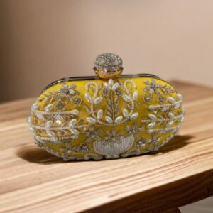 Yellow & White Embellished Box Clutch Bag