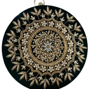Black Velvet Emerald Circular Clutch Bag