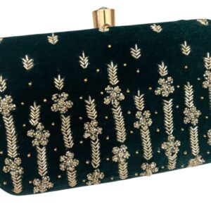 Green GOLDEN Velvet Box Clutch Purse Hard Case