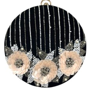 Black Floral Embroidered Velvet Clutch Bag