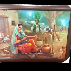 Punjabi Women Spinning The Charkha Wooden Canvas Frame
