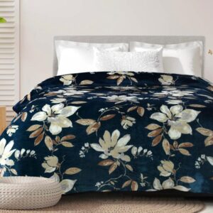 Blue Flower Prints Flannel Fleece Soft Indian Double Bed Blanket