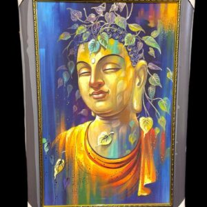 Buddha Mukh With Leaf Canvas Painting With Wooden Frame