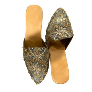 Gold Embroidered With White Pearl Handmade Heel Jutti