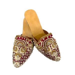 Bridal Red Embroidered Handmade Heel Jutti