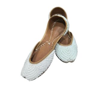 White Pearl Handcrafted Beaded flat Women's Jutti Khussa